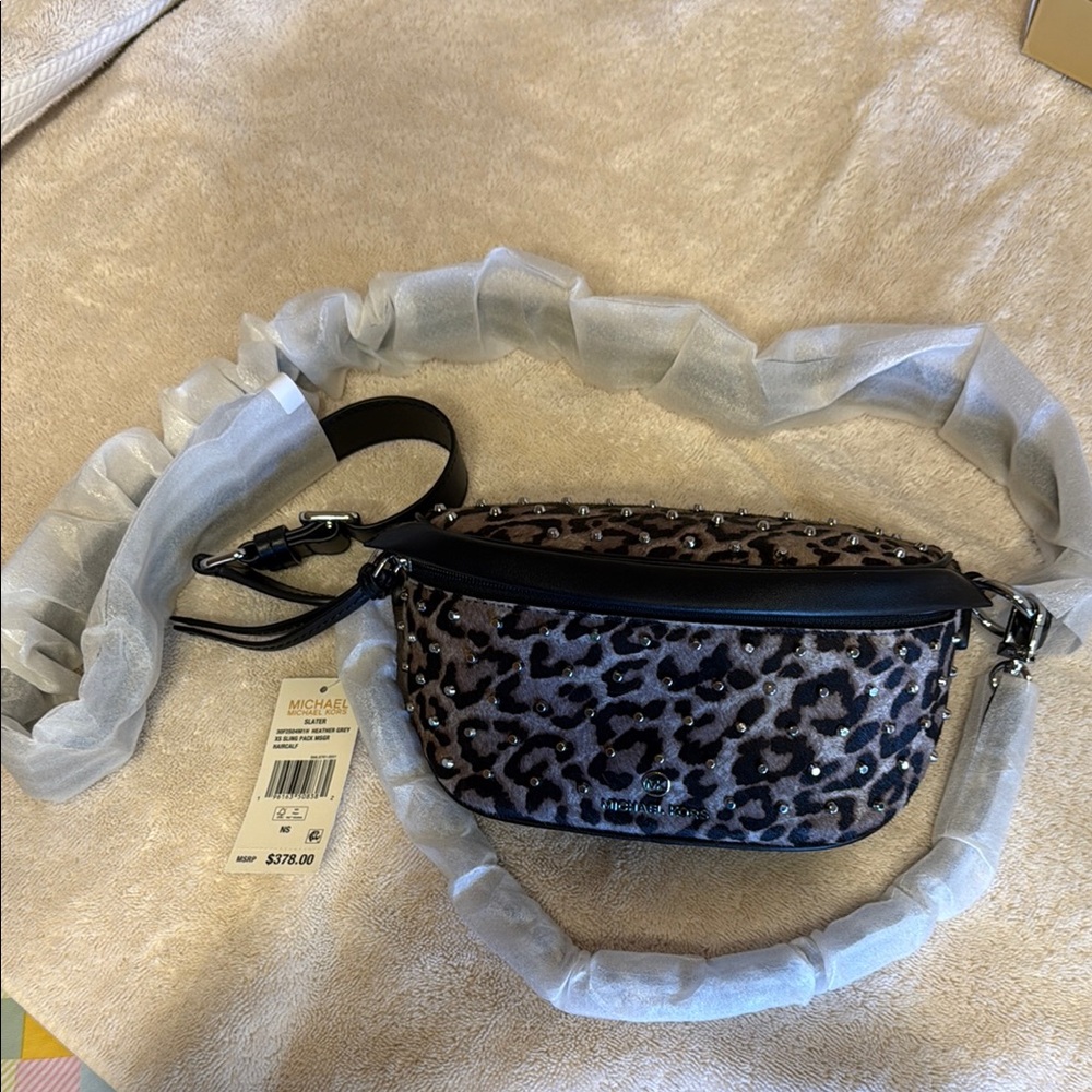 Michael Kors Black and Gray Animal Print Crossbody Bag